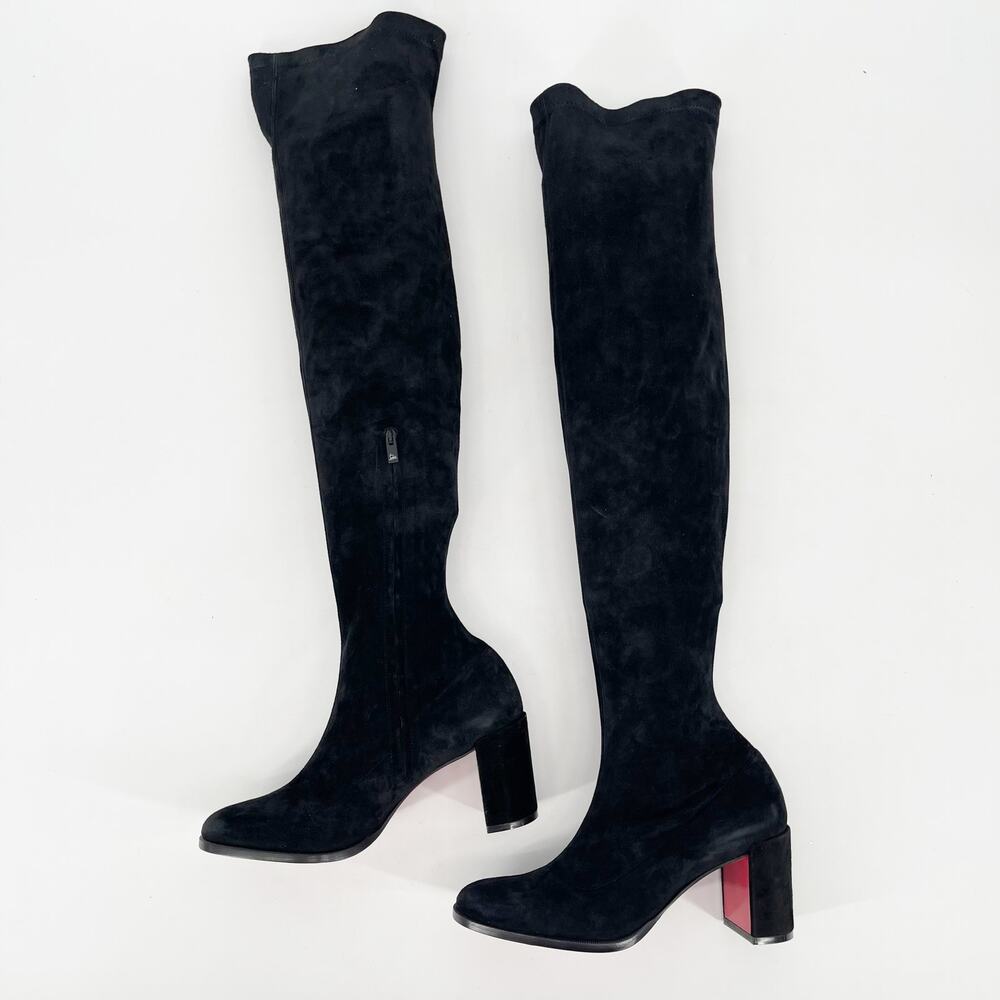 Christian Louboutin Stretchadoxa Black Over the Knee Block Heel Boots EU 36.5 - Picture 4 of 12